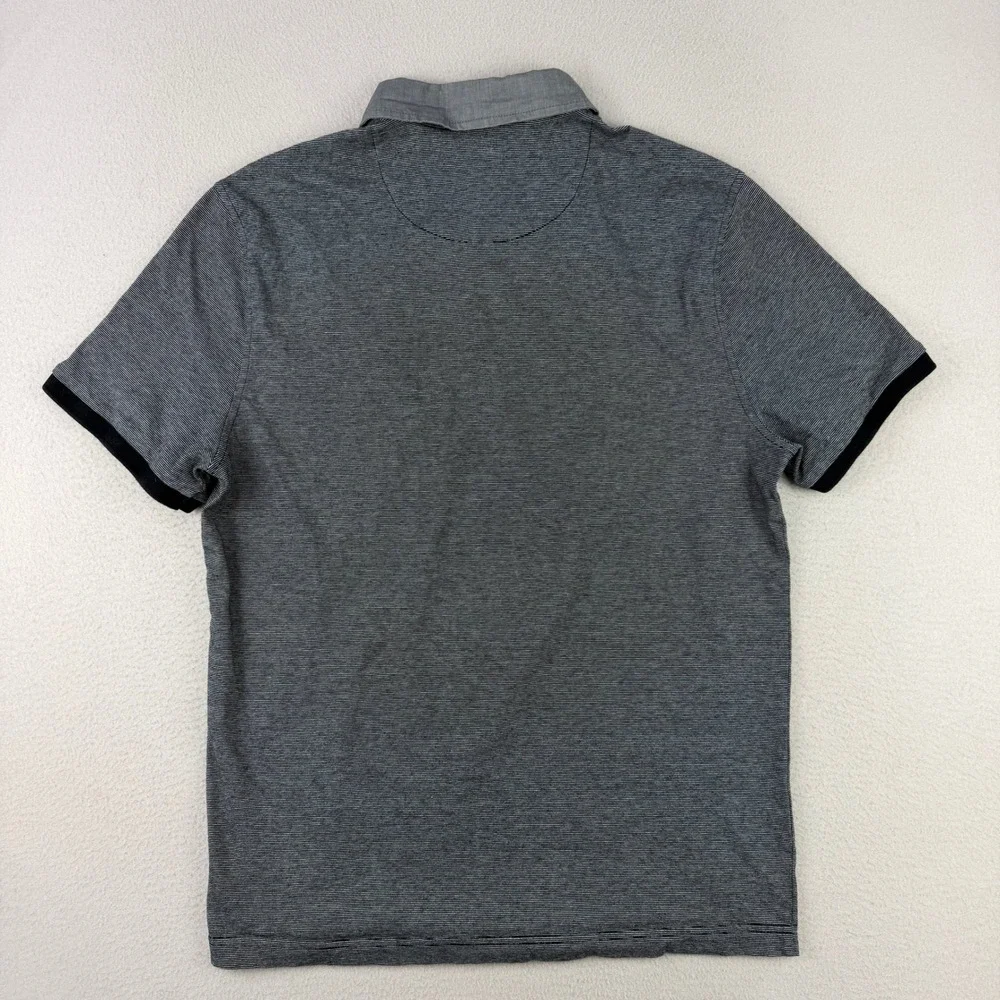 Original Penguin Polo Shirt Mens L Gray Striped Heritage Slim‎ Fit Short Sleeve